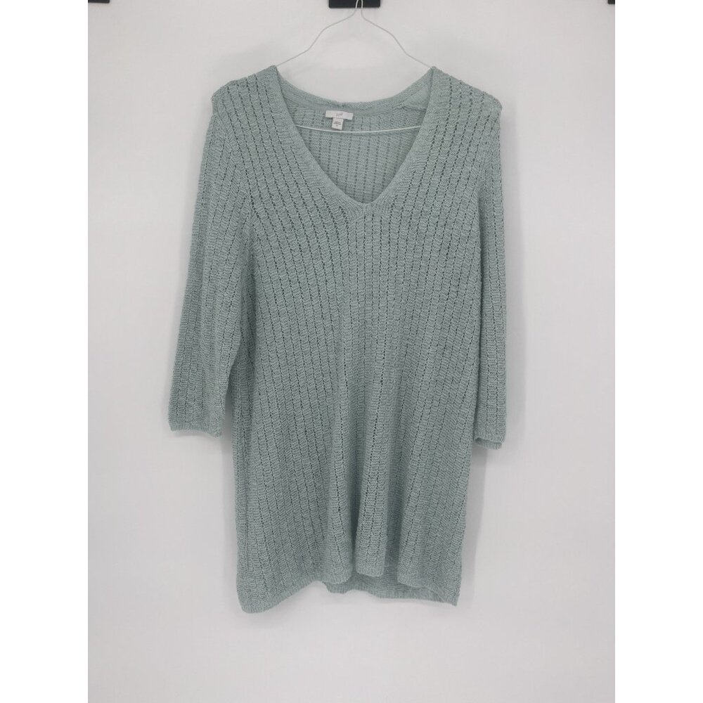 J Jill Sweater Medium Adult‎  Seafoam Pullover Lace Knit Open Stretch Womens XL